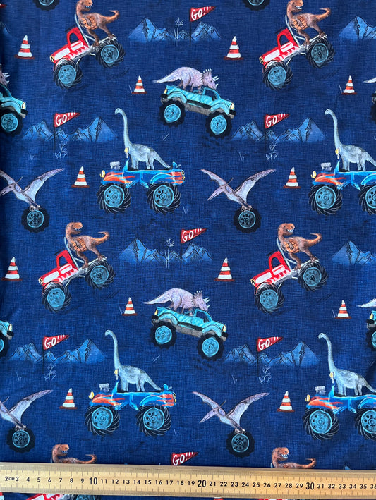 Roaring Wheels Cotton Lycra 240gsm Fabric