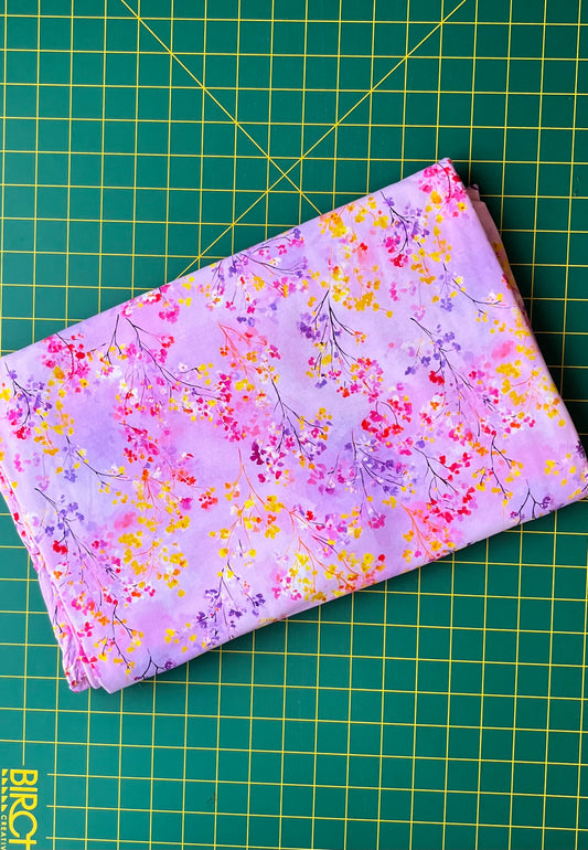 Blush Meadow Blooms Cotton Lycra 240gsm Fabric