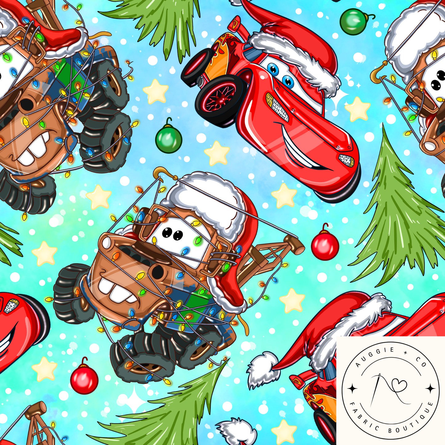 Cars Christmas Print Cotton Lycra 240gsm Fabric