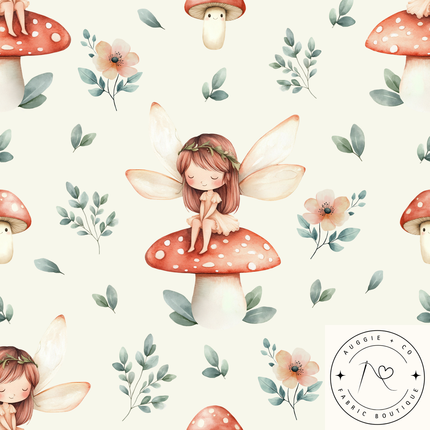 Fairy Garden in Cream Cotton Lycra 220gsm Fabric