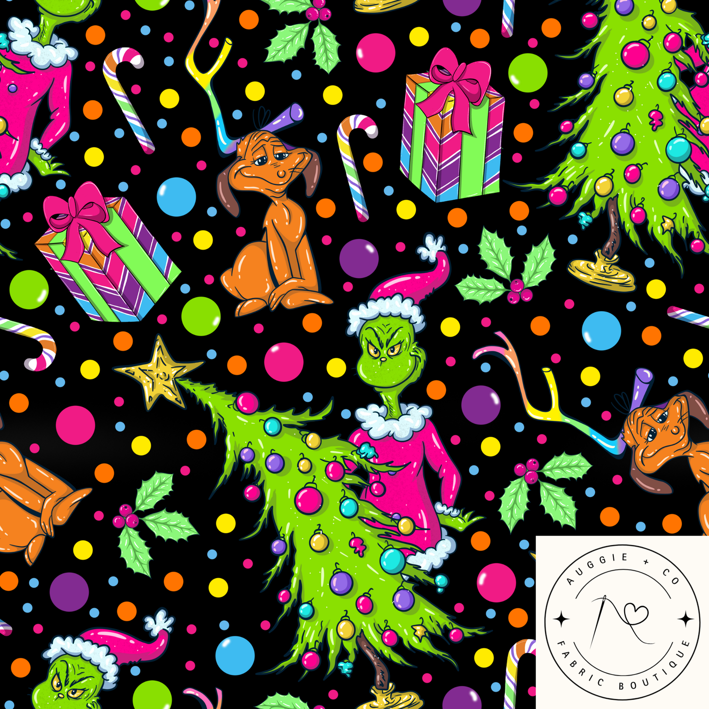 Merry Mischief Grinchy Cotton Lycra 240gsm Fabric