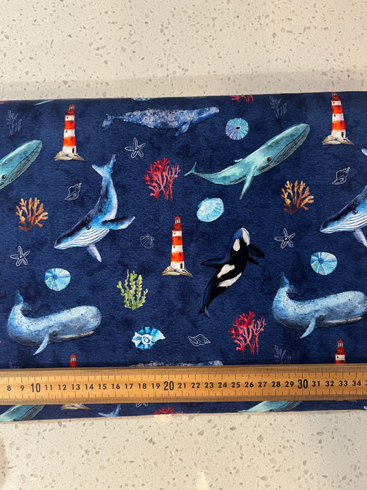 Whale Watching Brushed French Terry 280gsm Fabric