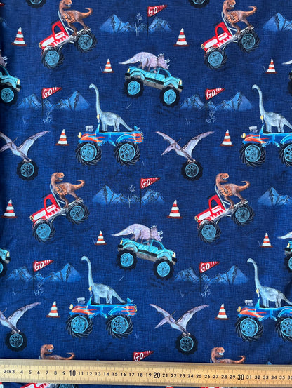 Roaring Wheels Cotton Lycra 240gsm Fabric