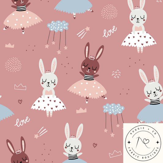 Dancing Bunnies Brushed French Terry 280gsm Fabric