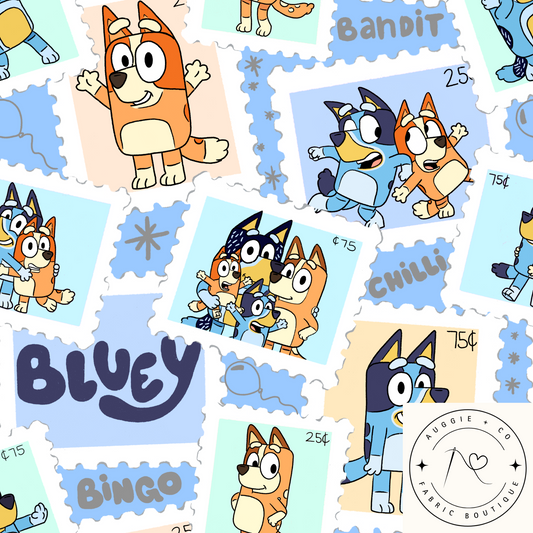 Bluey Stamps Cotton Lycra 240gsm Fabric