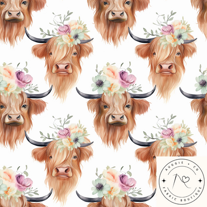 Floral Highland Cows - Cotton Waffle