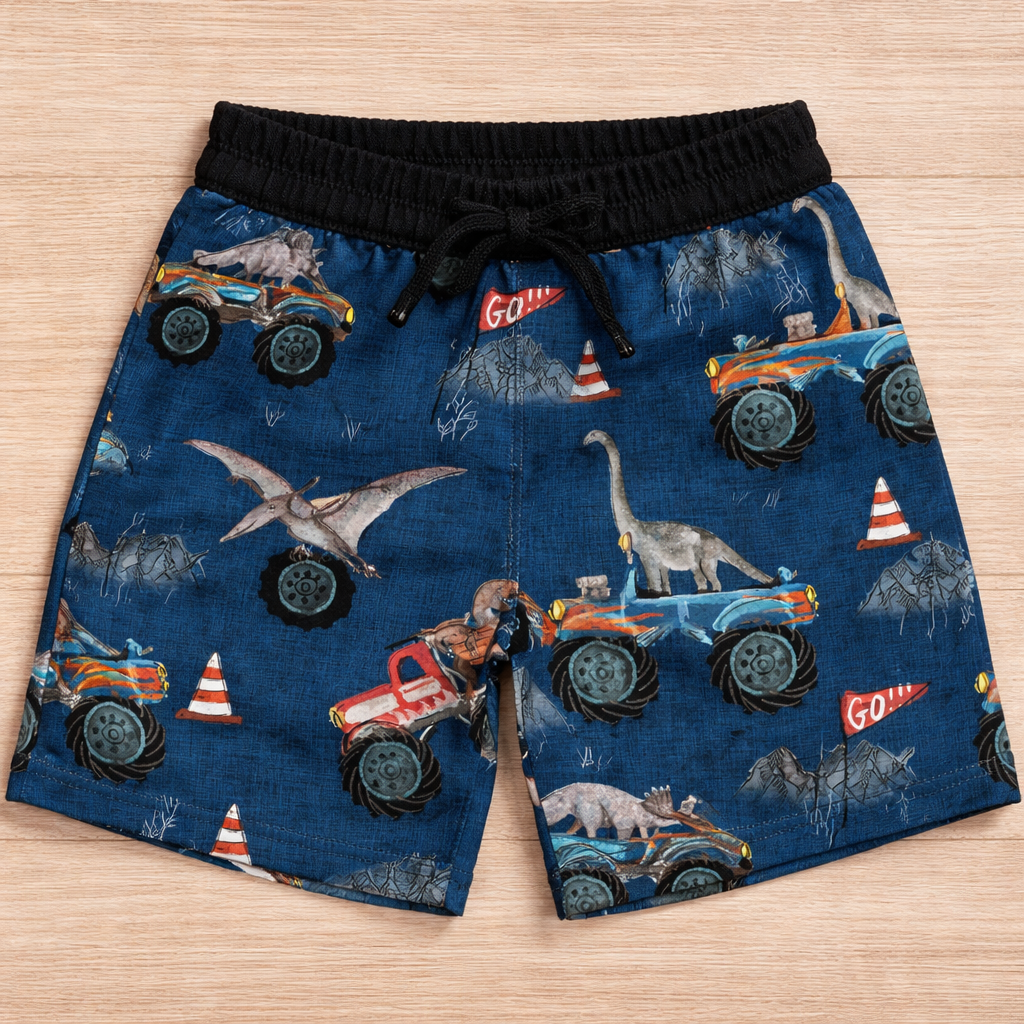 Dino Truck Brushed French Terry 280gsm Fabric