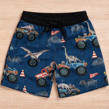 Dino Truck Brushed French Terry 280gsm Fabric