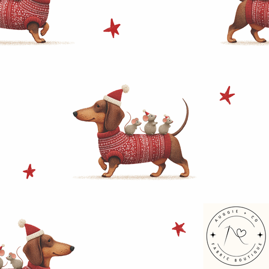 Santa Sausage Parade 100% Cotton Poplin 120gsm Fabric