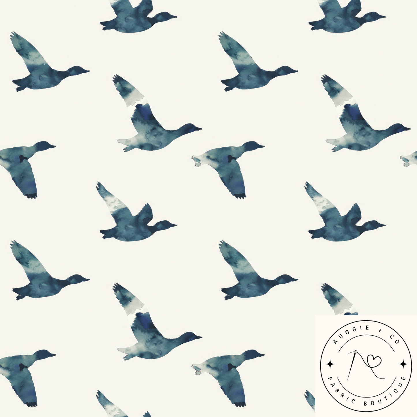 Blue Hunting Ducks Organic Cotton Rib Knit 250 gsm