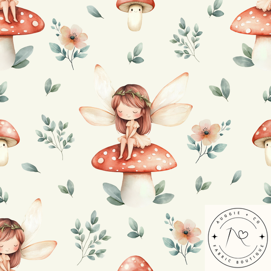 Fairy Garden in Cream Cotton Lycra 220gsm Fabric