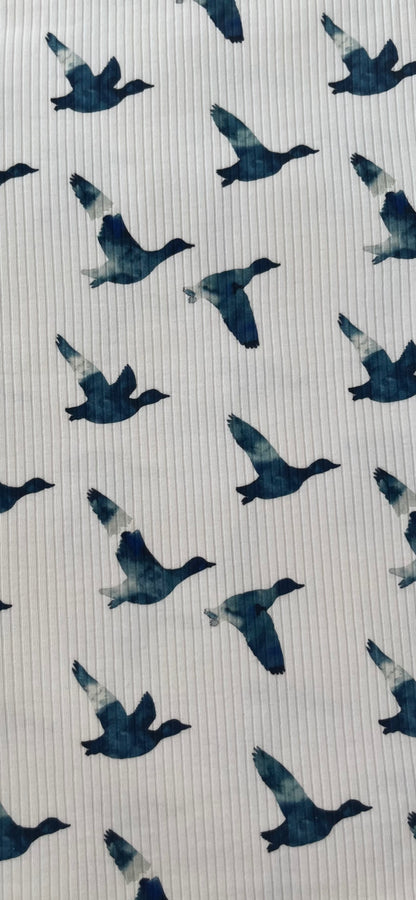Blue Hunting Ducks Organic Cotton Rib Knit 250 gsm