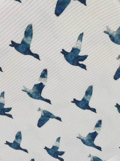 Blue Hunting Ducks Organic Cotton Rib Knit 250 gsm