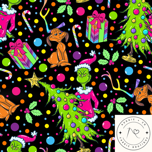 Merry Mischief Grinchy Organic Cotton Rib Knit 250gsm Fabric