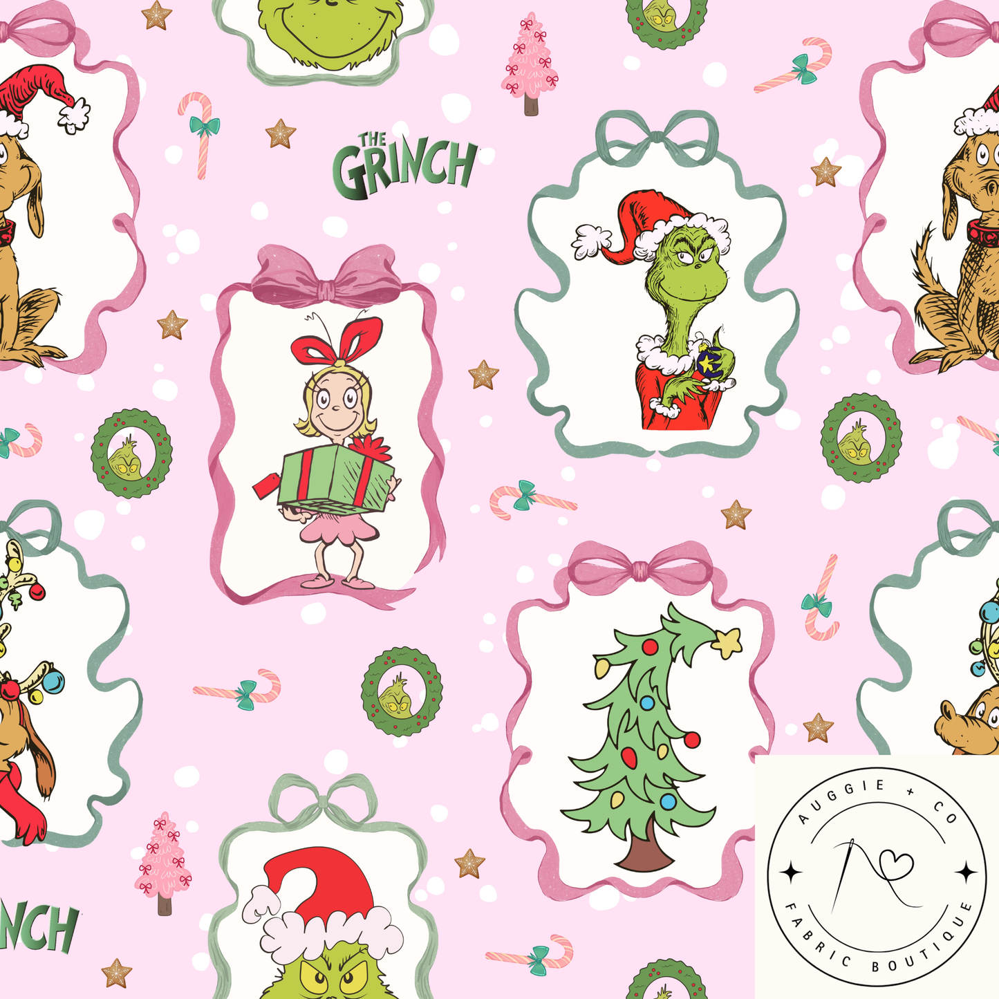 Grinch Christmas in Pink Cotton Lycra 240gsm Fabric