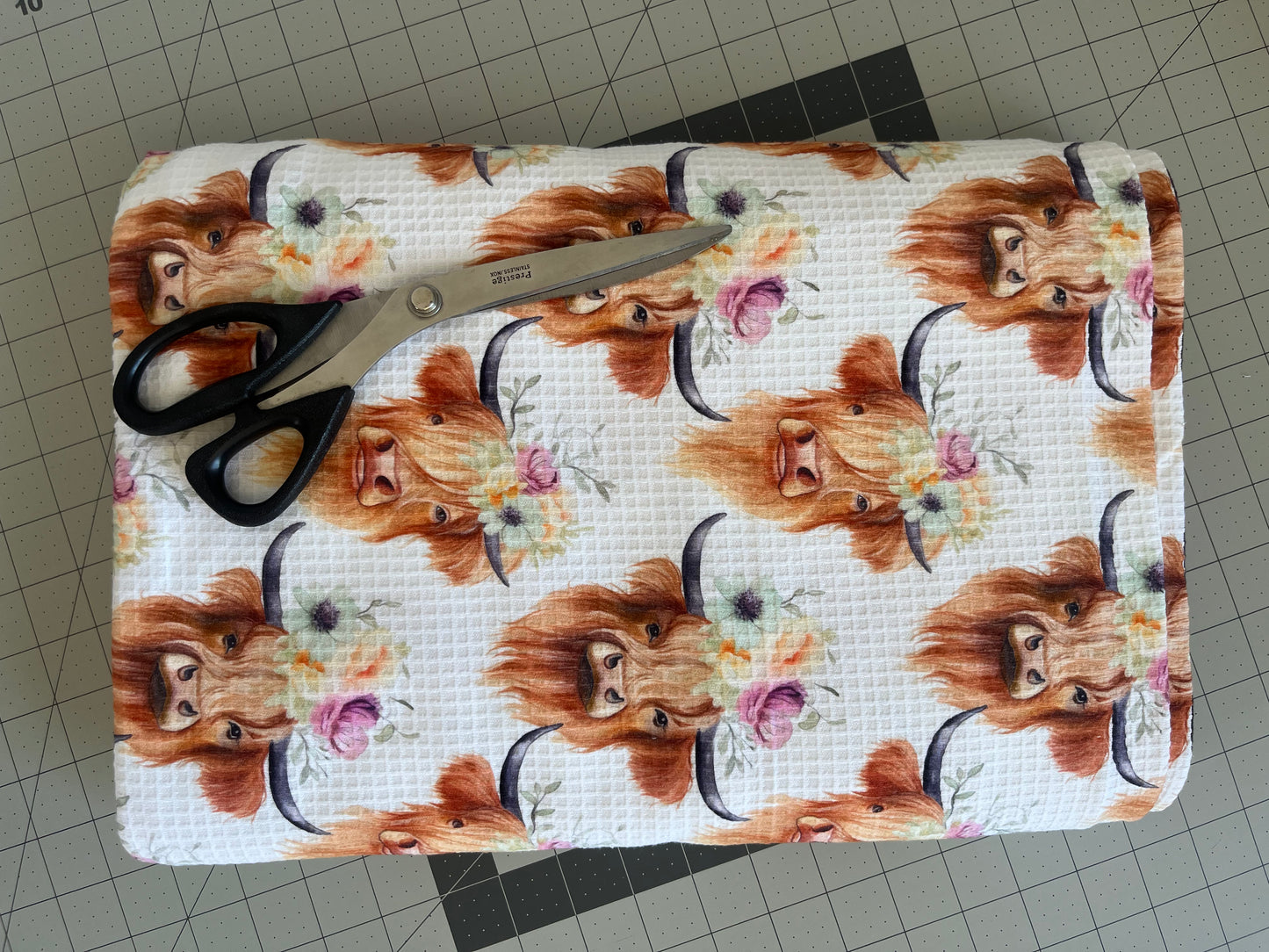 Floral Highland Cows - Cotton Waffle