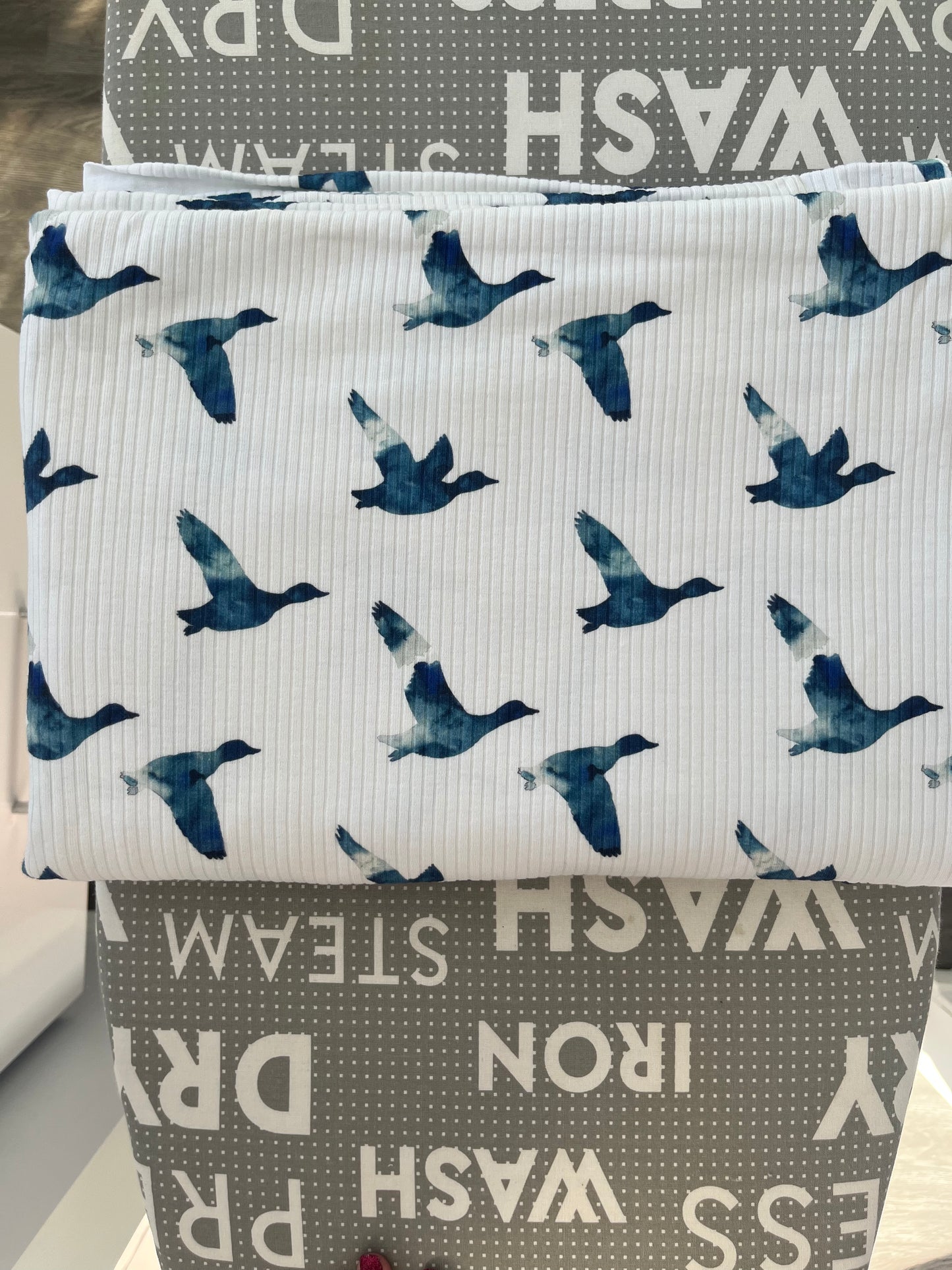 Blue Hunting Ducks Organic Cotton Rib Knit 250 gsm