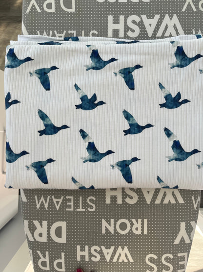 Blue Hunting Ducks Organic Cotton Rib Knit 250 gsm