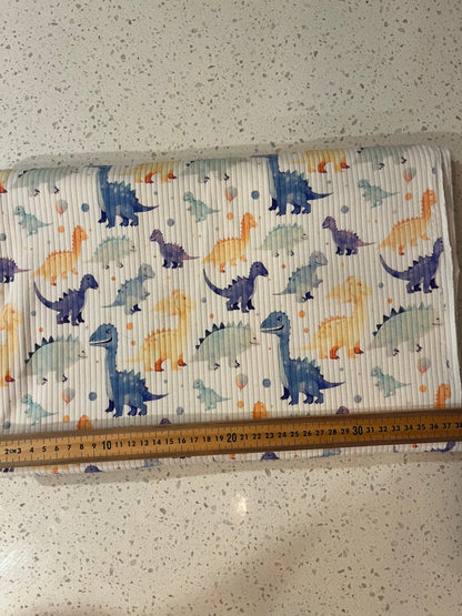 Watercolour Dino Organic Cotton Rib Knit 250gsm Fabric