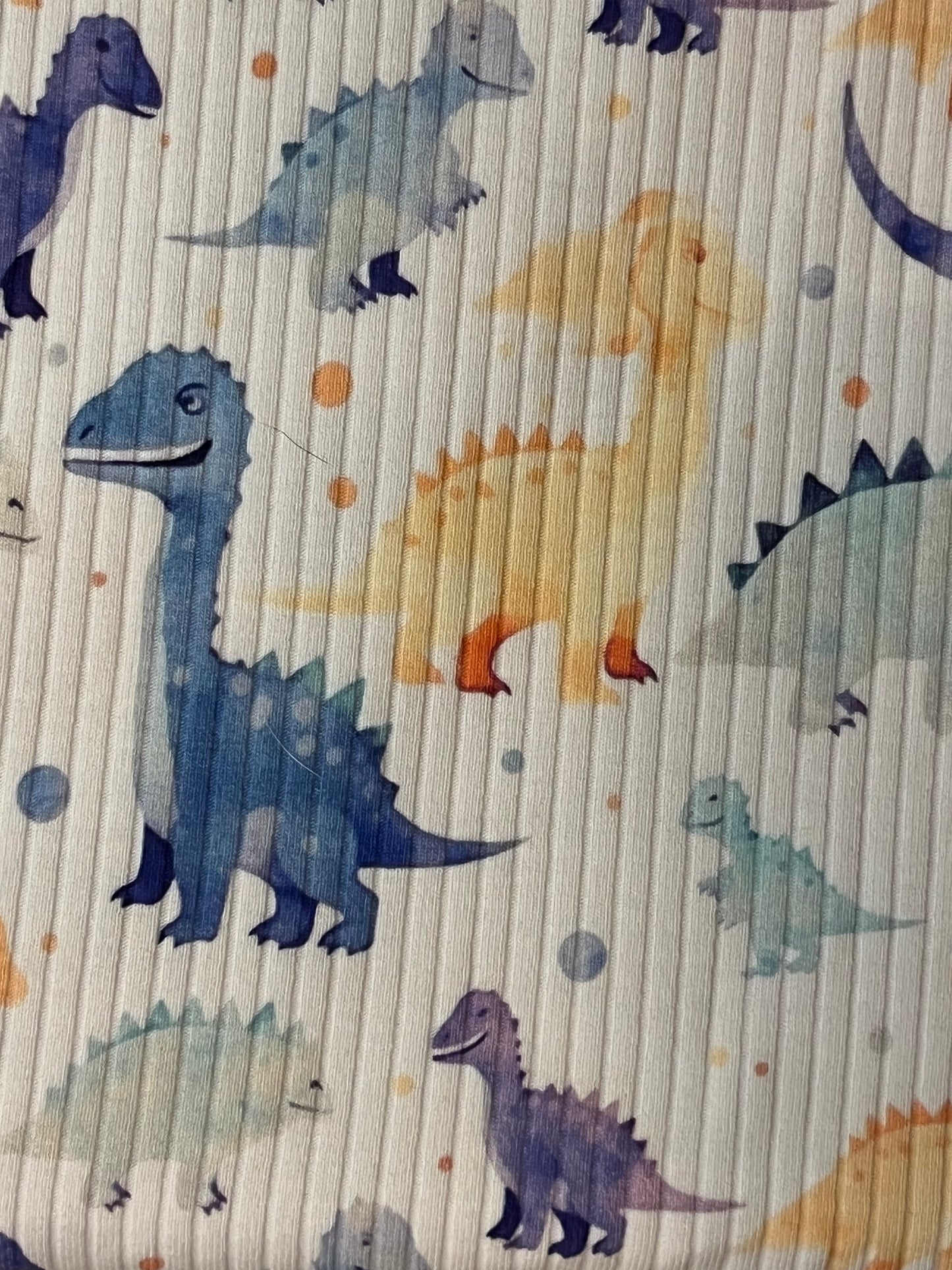 Watercolour Dino Organic Cotton Rib Knit 250gsm Fabric