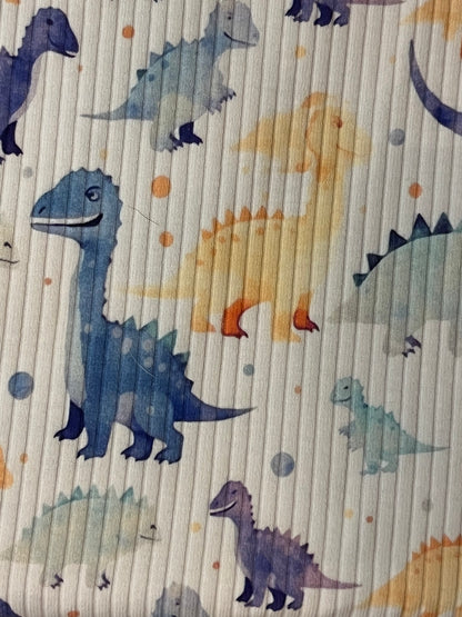 Watercolour Dino Organic Cotton Rib Knit 250gsm Fabric