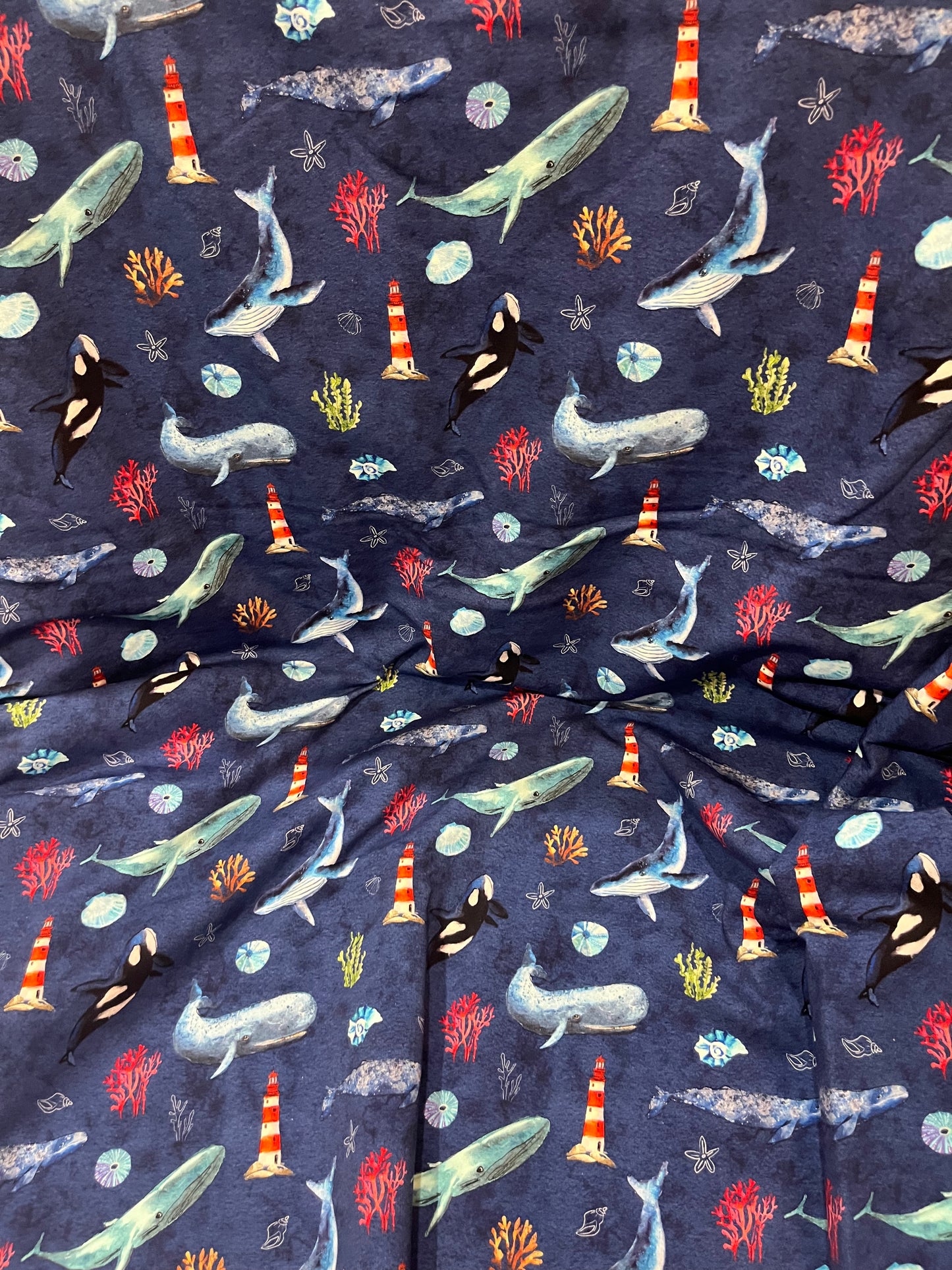 Whale Watching Brushed French Terry 280gsm Fabric