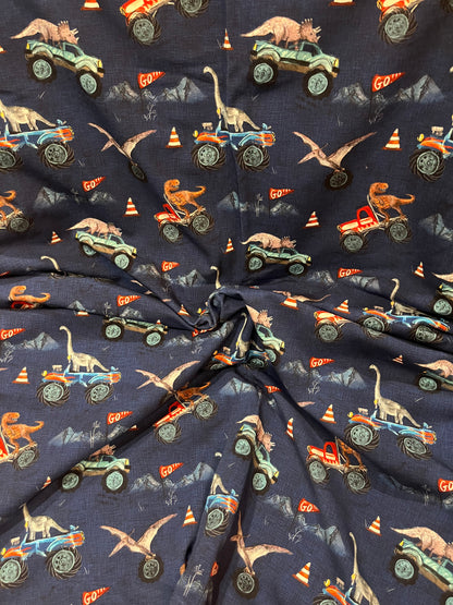 Dino Truck Brushed French Terry 280gsm Fabric