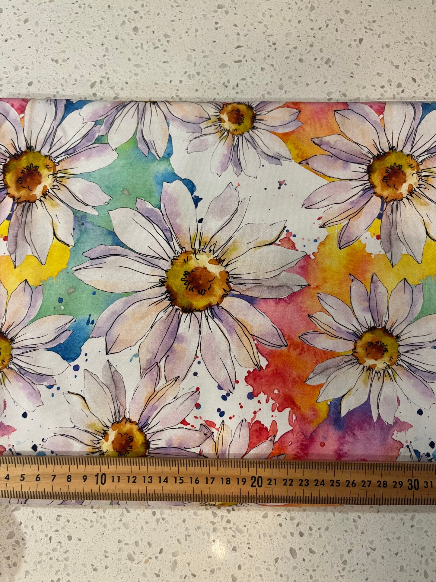 Rainbow Daisy French Terry 280gsm Fabric