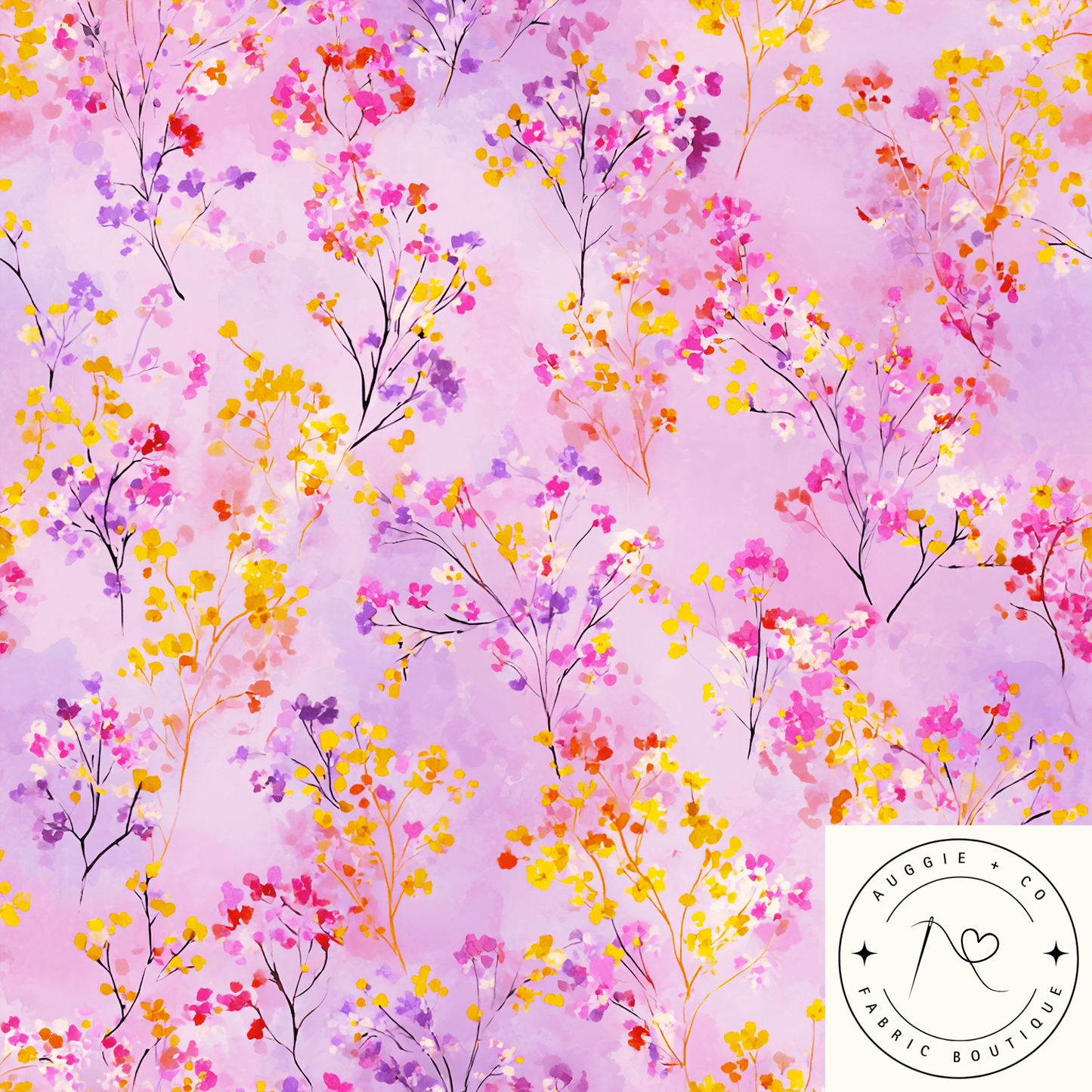 Blush Meadow Blooms Cotton Lycra 240gsm Fabric