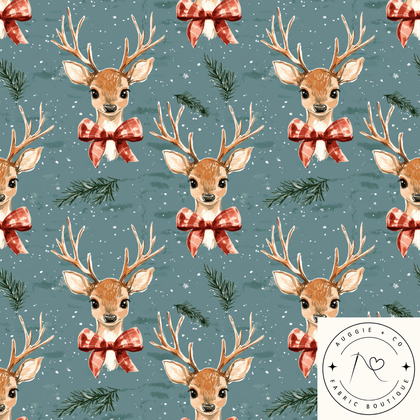 Bow-Tied Reindeer Cotton Lycra 240gsm Fabric