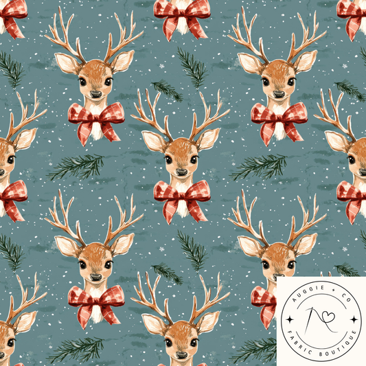 Bow-Tied Reindeer Cotton Lycra 240gsm Fabric