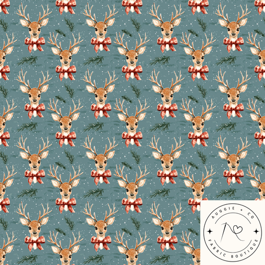 Bow-Tied Reindeer 100% Cotton Poplin 120gsm Fabric